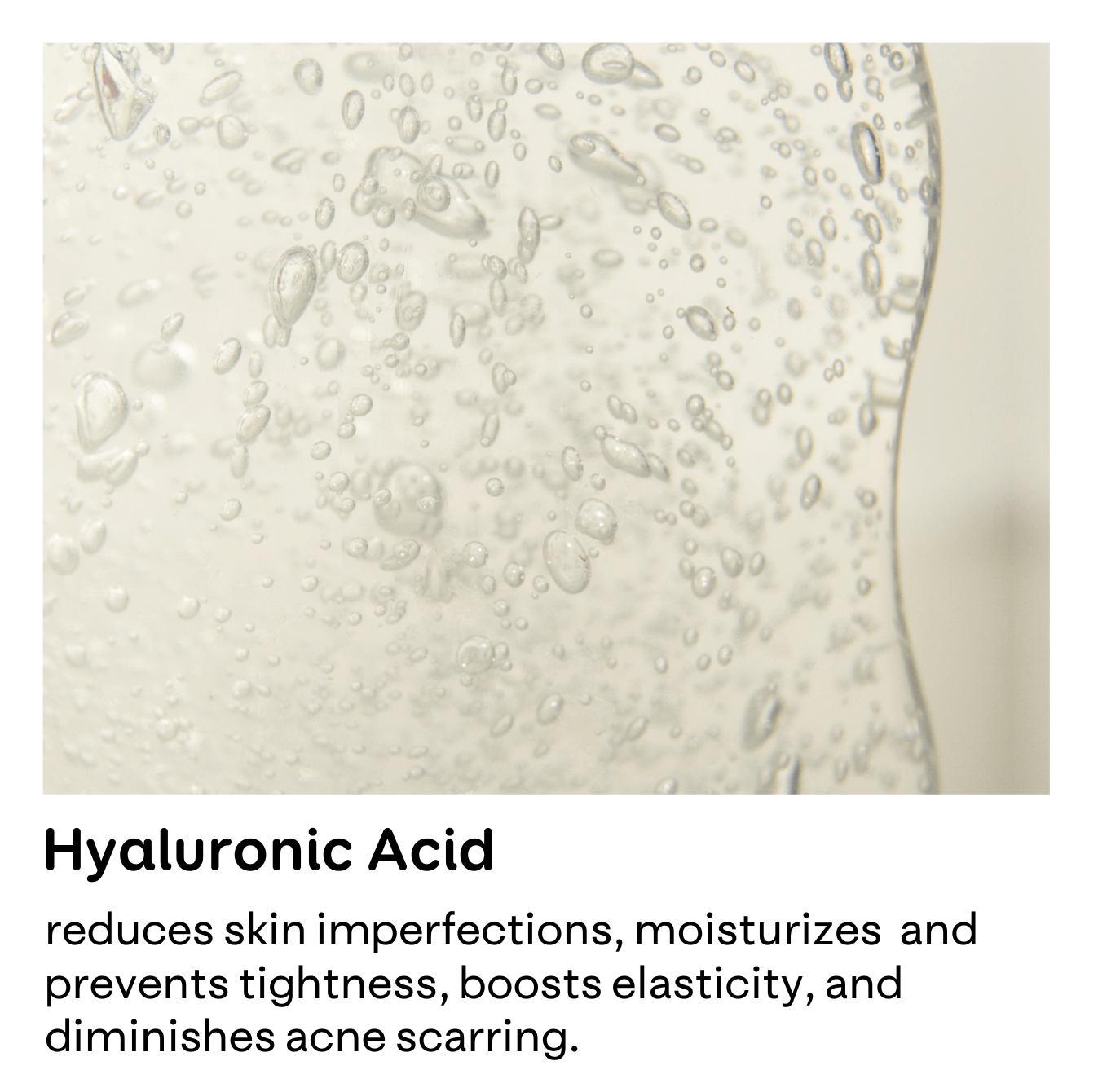 An image of Hyaluronic Acid with information about the benefits it has for skincare purposes.