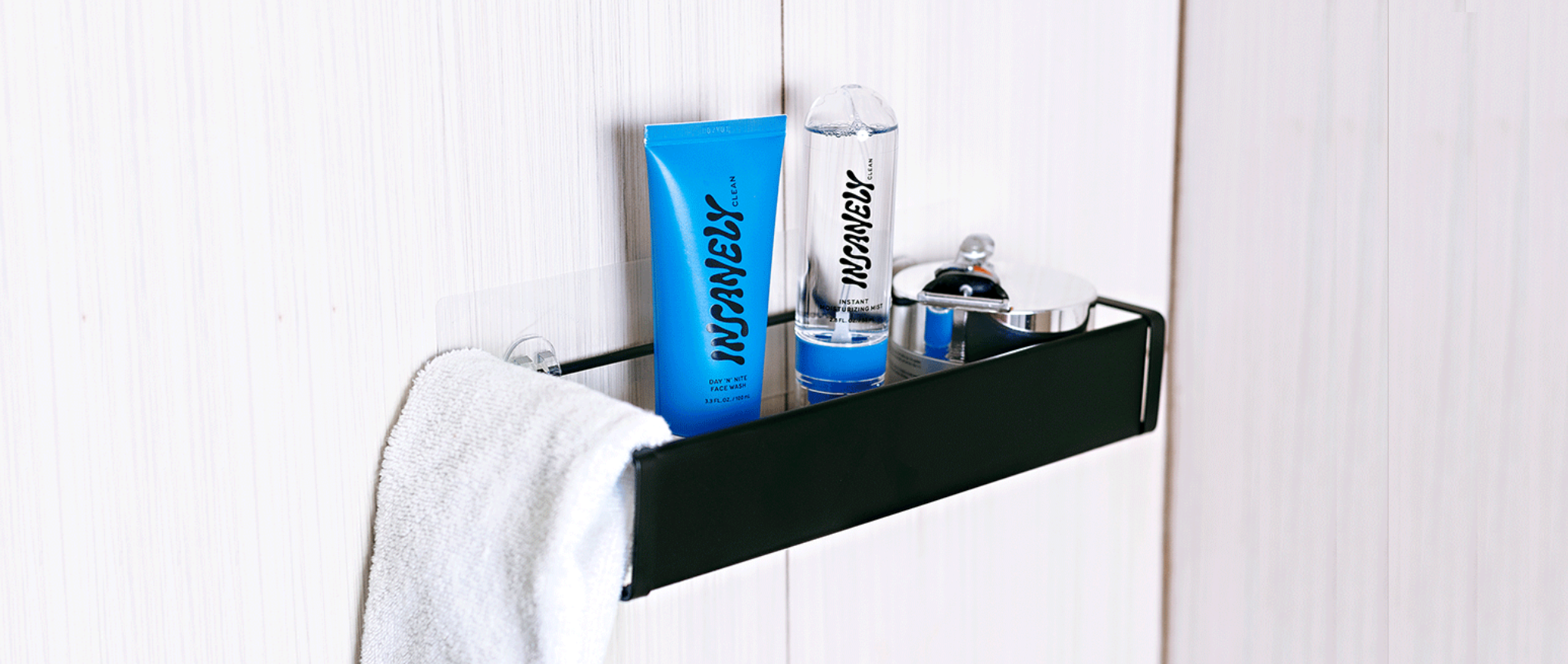 Men's skincare set placed in the bathroom for men to easily use the best natural face wash for men during their shower experience.