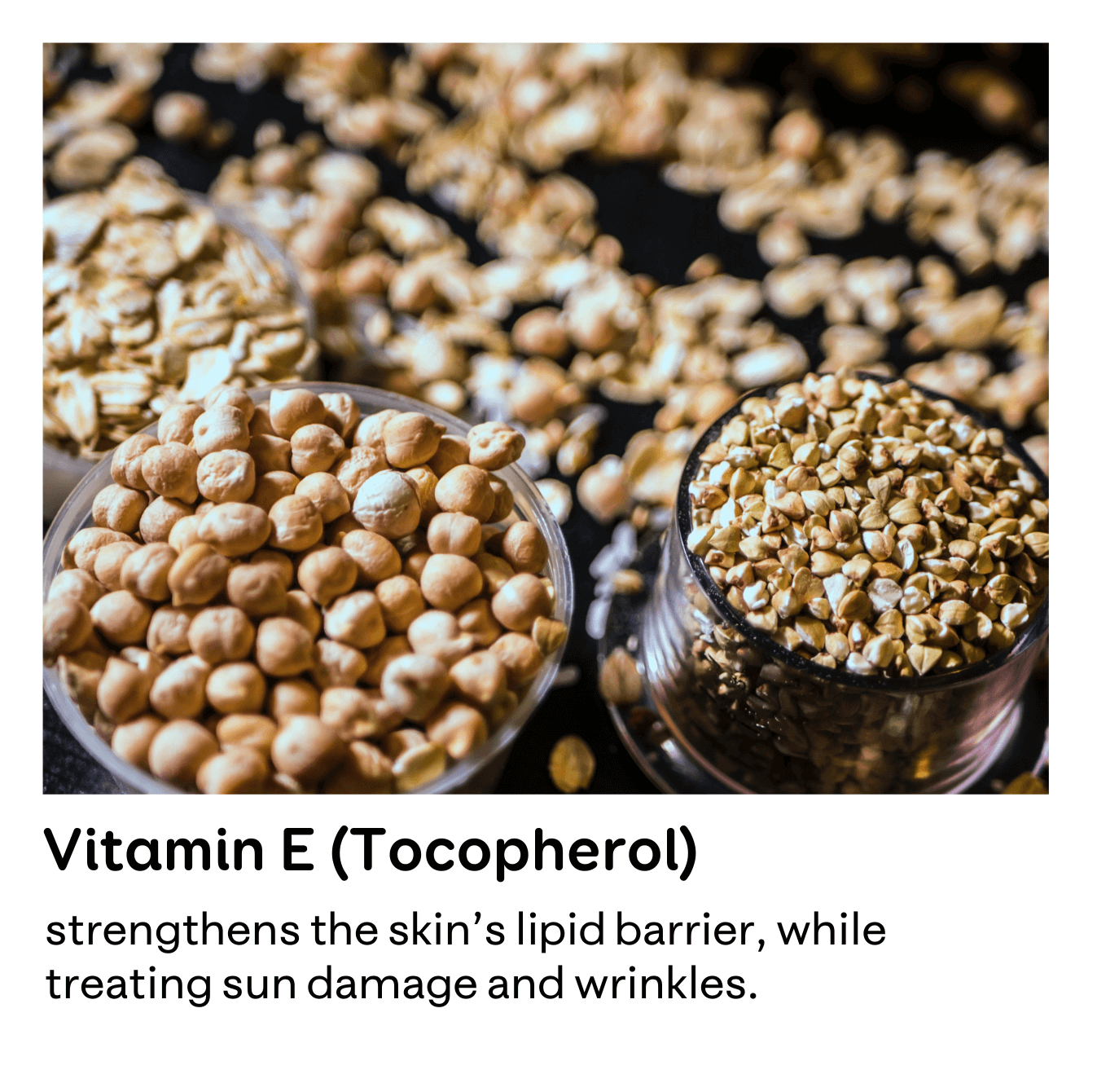 An image of Vitamin E with information about the benefits it has for skincare purposes.